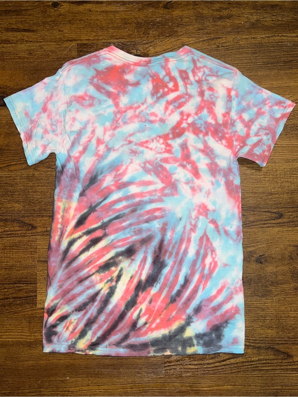 Multicolor Handmade Tie-Dye Pink Short Sleeve Classic Cotton Shirt Size S - Picture 3 of 8